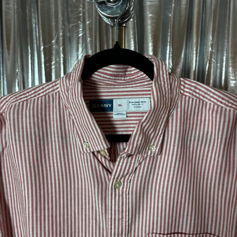 Old Navy Red Striped Everyday Button Down Shirt - Picture 2 of 5